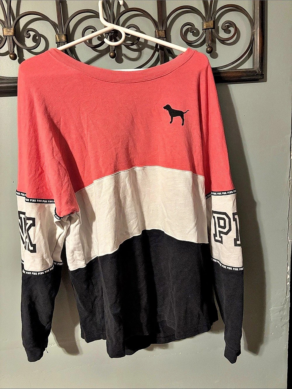 Victoria's Secret PINK Colorblock Logo Long Sleeve Crewneck Tee Pink &